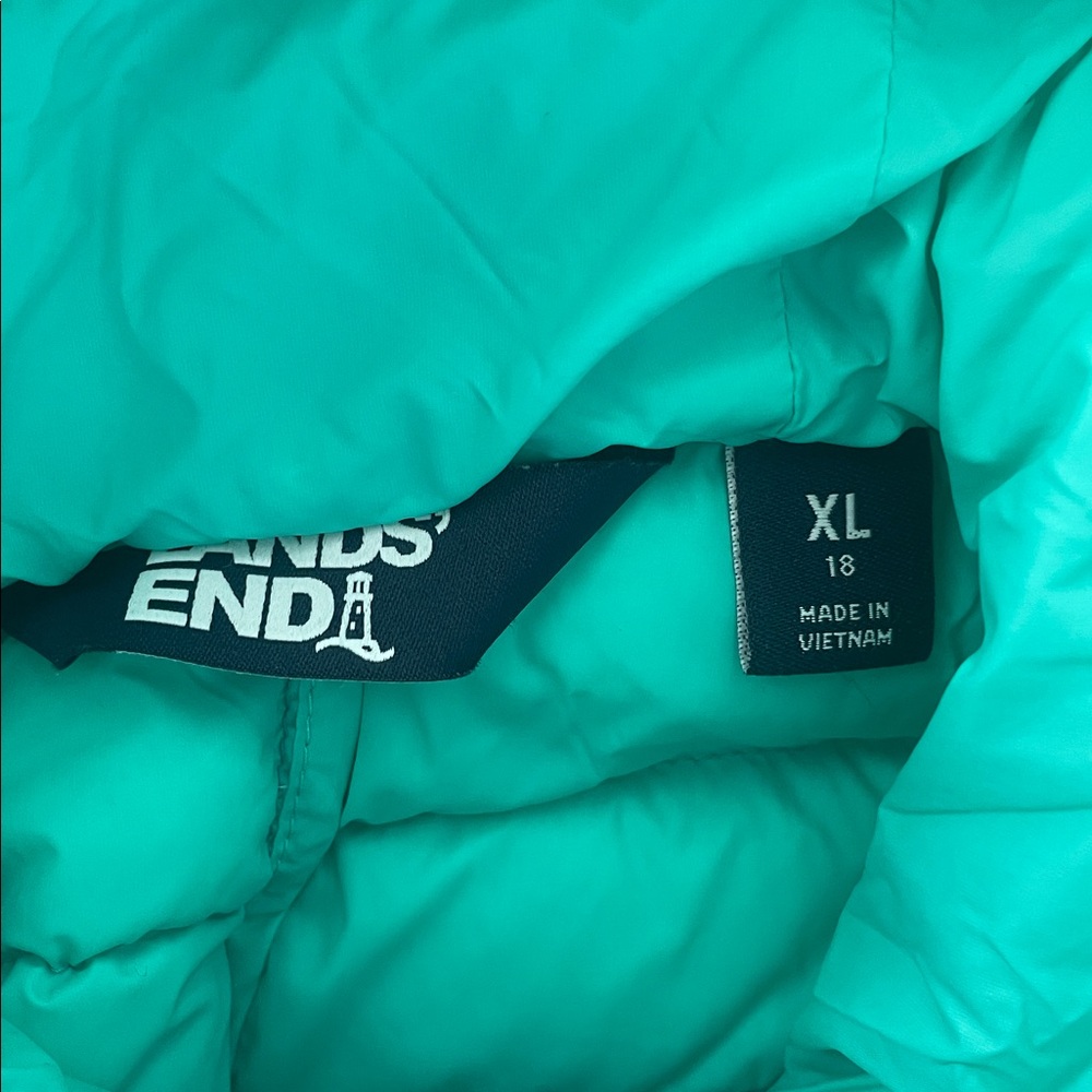 Lands' End Aqua Hooded Puffer Jacket - Picture 4 of 5